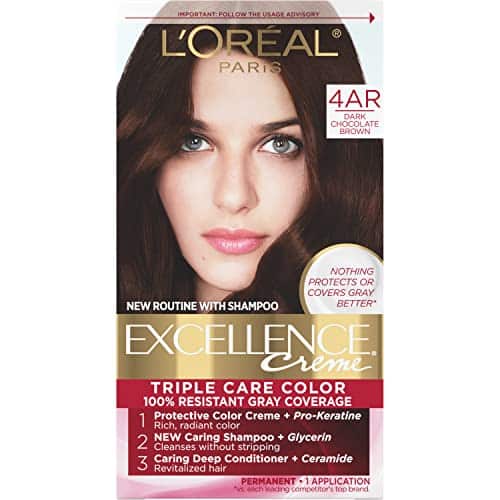 L'Oreal Paris Excellence Creme Permanent Triple Care Hair Color, AR Dark Chocolate Brown, Gray Coverage For Up to eeks, All Hair Types, Pack of