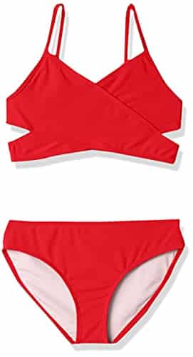 Kanu Surf Girls' Coral Reef Beach Sport Wrap Around Bikini Piece Swimsuit, Solid Red,
