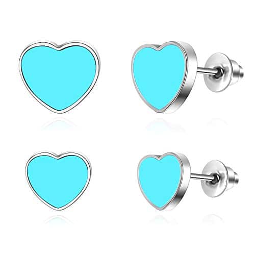 Blue Enamel Heart Earrings for Women   Love Heart Women Stud Earrings  Silver tone Stainless Steel Lightweight Stud Earrings for Girls (Pairs, Blue Enamel Heart Stud Earrings)