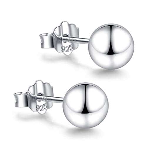 K White Gold Plated Sterling Silver Ball Stud Earrings mm mm Options, Simple Polished Ball Studs Hypoallergenic Jewelry (mm)