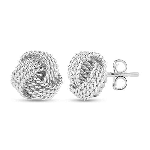 LeCalla Sterling Silver Knot Earrings Jewelry Italian Design Diamond Cut Twisted Wire Love Knot Stud Earring for Women mm